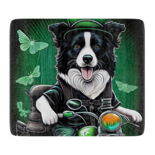Border Collie Hund fährt Fahrrad St. Patrick's Day Schneidebrett