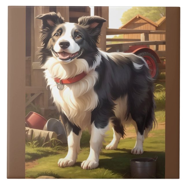 Border Collie Hund Fliese (Vorderseite)
