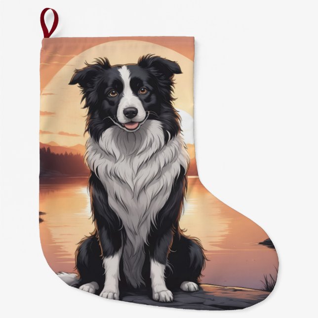 Border Collie Hund Großer Weihnachtsstrumpf (Vorderseite)