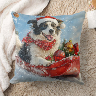 Border Collie Hund im Schlitten Lass es schneien W Kissen