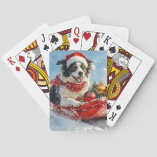 Border Collie Hund im Schlitten Lass es schneien W Spielkarten