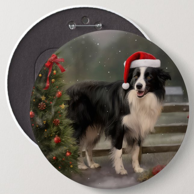 Border Collie Hund im Schnee Weihnachten Button (Vorne & Hinten)