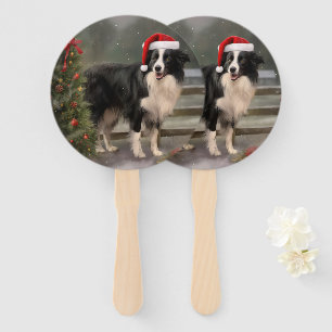 Border Collie Hund im Schnee Weihnachten Fächer