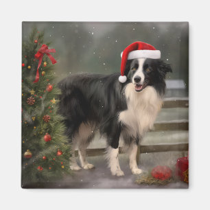 Border Collie Hund im Schnee Weihnachten Magnet