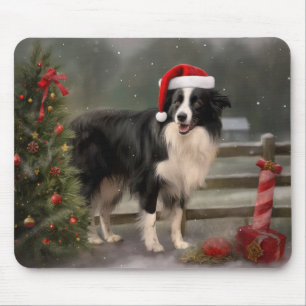 Border Collie Hund im Schnee Weihnachten Mousepad