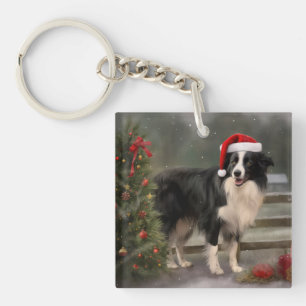 Border Collie Hund im Schnee Weihnachten Schlüsselanhänger