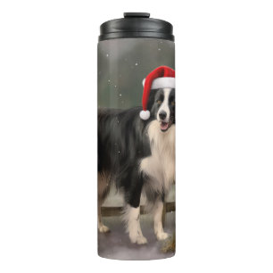 Border Collie Hund im Schnee Weihnachten Thermosbecher