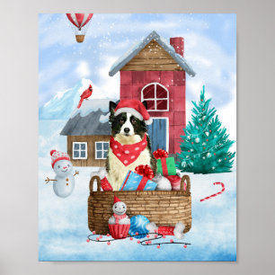 Border Collie Hund im Schnee Weihnachtshundhaus Poster