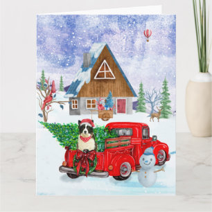Border Collie-Hund im Weihnachtslieferwagen Schnee Karte