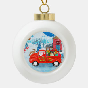 Border Collie Hund im Weihnachtslieferwagen Schnee Keramik Kugel-Ornament