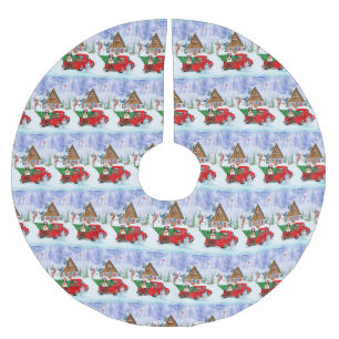 Border Collie Hund im Weihnachtslieferwagen Schnee Polyester Weihnachtsbaumdecke