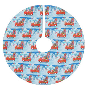 Border Collie Hund im Weihnachtslieferwagen Schnee Polyester Weihnachtsbaumdecke