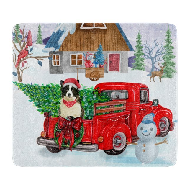 Border Collie Hund in Christmas Delivery LKW Schne Schneidebrett (Vorderseite)