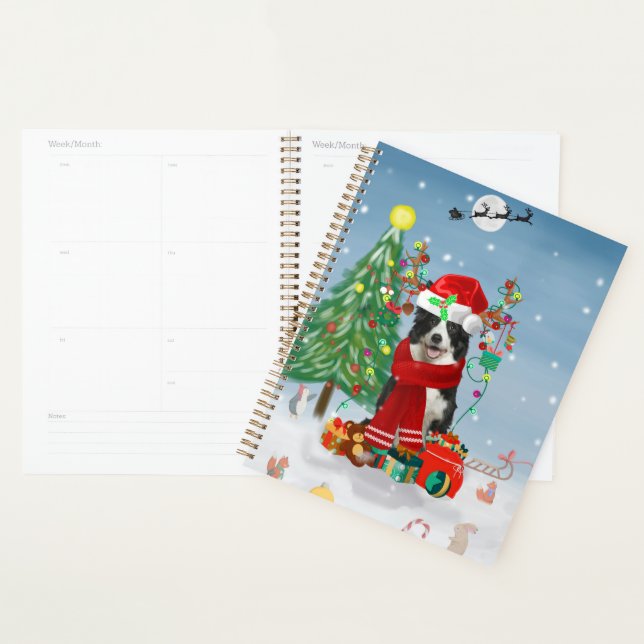 Border Collie Hund in Snow mit Weihnachtsgeschenke Planer (Anzeige)