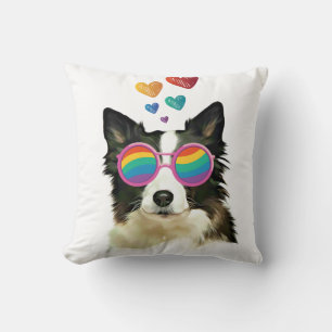 Border Collie Hund mit Herzen Valentinstag Kissen
