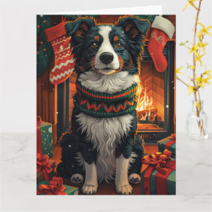 Border Collie  Hund mit Weihnachtsgeschenken Kamin Karte