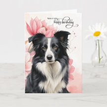 Border Collie Hund Rosa Botanische Blumen Geburtst