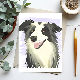 Border Collie   Hund Schönes Haustier Wasserfarbe Postkarte