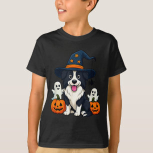 Border Collie Hund Schwarz Weiß Halloween Geister T-Shirt
