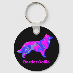 Border Collie Hund Silhouette Hot Pink Schlüsselanhänger