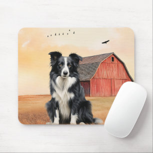 Border Collie Hund und rote Scheune Ranch Mousepad