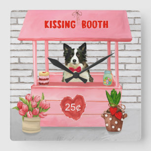 Border Collie Hund Valentinstag Küssstand Quadratische Wanduhr