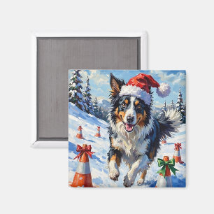 Border Collie Hund Weihnachten Schnee Agility Spaß Magnet