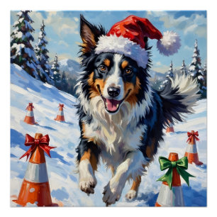 Border Collie Hund Weihnachten Schnee Agility Spaß Poster