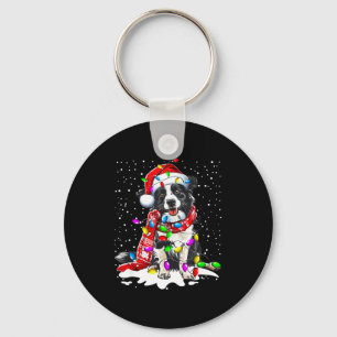 Border Collie Hund ziert Weihnachtsmann-Mütze an W Schlüsselanhänger