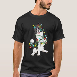 Border Collie Hunde Baum Weihnachtsbeleuchtung Xma T-Shirt