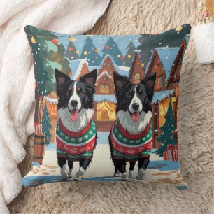 Border Collie Hunde Weihnachten Schnee Urlaub Kissen