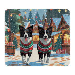 Border Collie Hunde Weihnachten Schnee Urlaub Schneidebrett