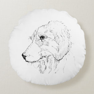 Border Collie Illustration – Minimalistische Kunst Rundes Kissen