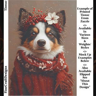Border Collie im festlichen roten Schal EE2R Decou Seidenpapier