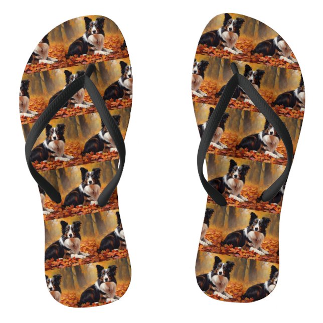 Border Collie im Herbst Leaves Fall Inspiriert Flip Flops (Fußbett)