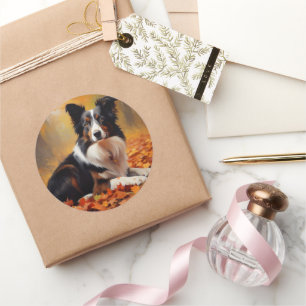 Border Collie im Herbst Leaves Fall Inspiriert Runder Aufkleber