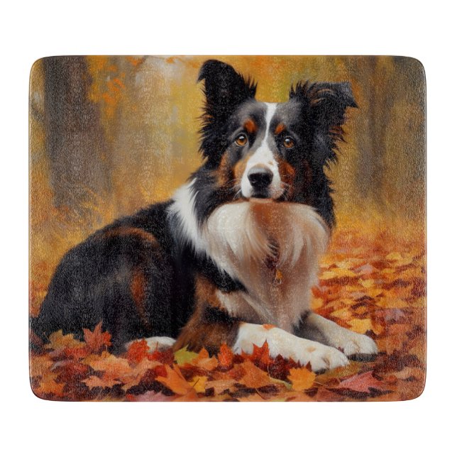 Border Collie im Herbst Leaves Fall Inspiriert Schneidebrett (Vorderseite)