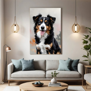 Border Collie im Mittelpunkt der Felder Poster