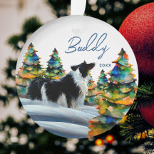 Border Collie im Winter-Schnee-Wald-Weihnachtsbaum