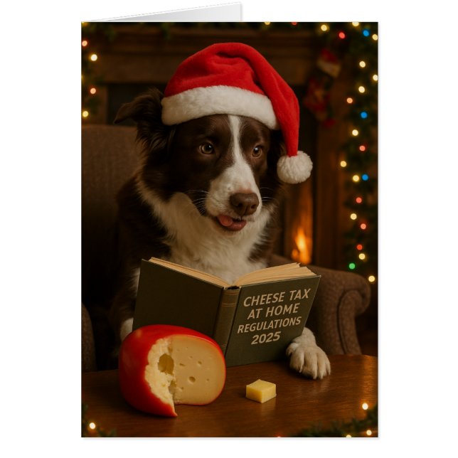 Border Collie 'Käse-Steuer' Weihnachtskarte (Vorne)