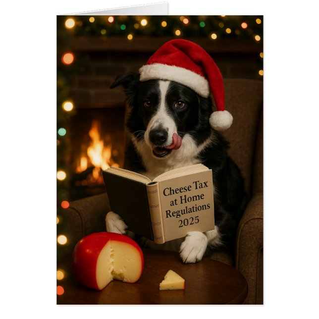 Border Collie 'Käse-Steuer' Weihnachtskarte (Vorne)