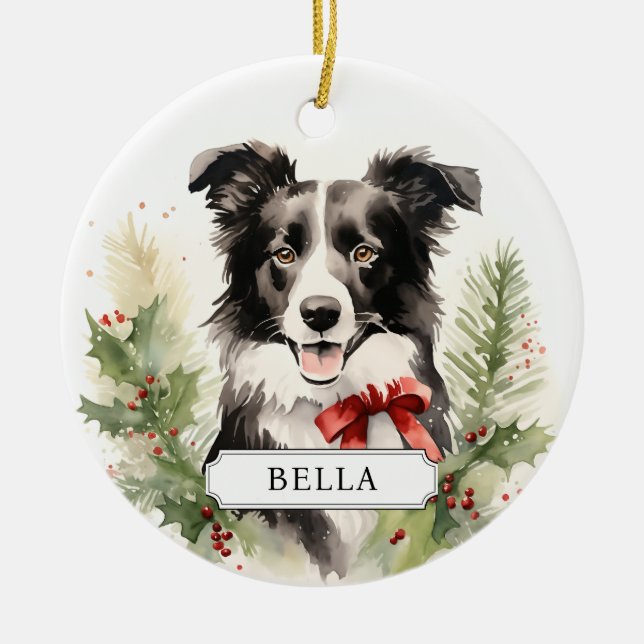 Border Collie Keramik Circle Ornament (Vorne)