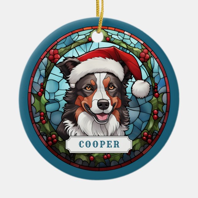 Border Collie Keramik Circle Ornament (Vorne)