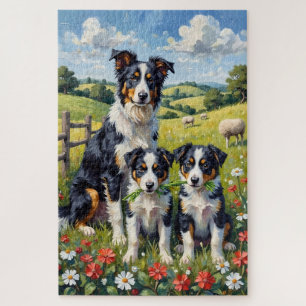 Border Collie Klee Wiese Kunst