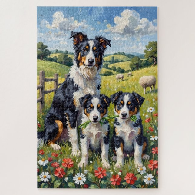 Border Collie Klee Wiese Kunst (Vertikal)