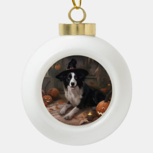 Border Collie Kürbisse Halloween Gruselig Keramik Kugel-Ornament