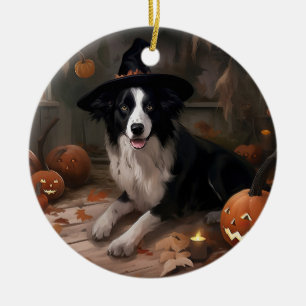 Border Collie Kürbisse Halloween Gruselig Keramik Ornament