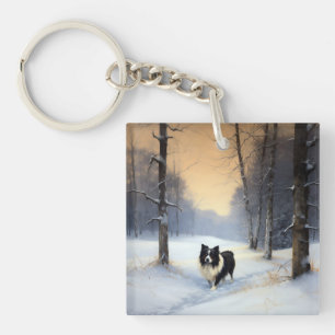 Border Collie Lass es schneien Weihnachten Schlüsselanhänger