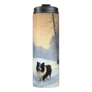 Border Collie Lass es schneien Weihnachten Thermosbecher