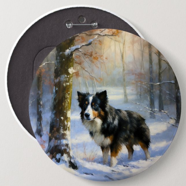 Border Collie Let It Schnee Weihnachten Button (Vorne & Hinten)